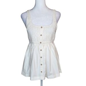 Blanque 100% Cotton Smocked Peplum Halter Top Cream Size Large